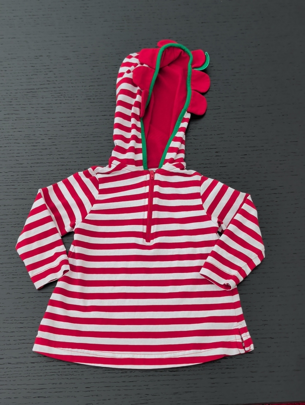 Florence Eiseman Flower Petal Trim Hooded Quarter Zip Top 2T Red White Stripe